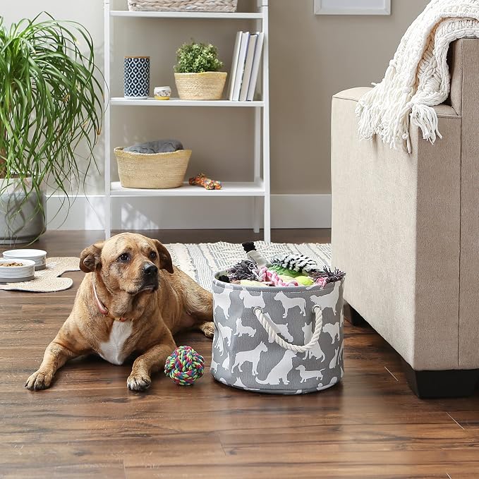 Bone Dry Pet Storage Collection Collapsible Bin, Small Round, 9x12", Gray Dog Show Print