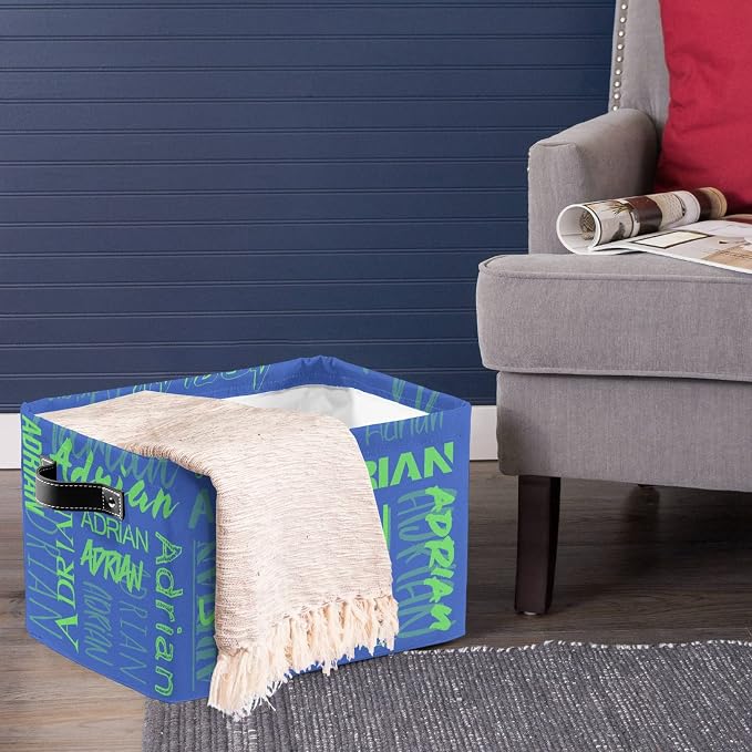 Personalized Storage Bins with Name Custom Kids Storage Basket Cubes Organizer with Handles for Organizing Boys and Girls Toys Shelf Closet Nursery Baskets Boxes, 1 Pack