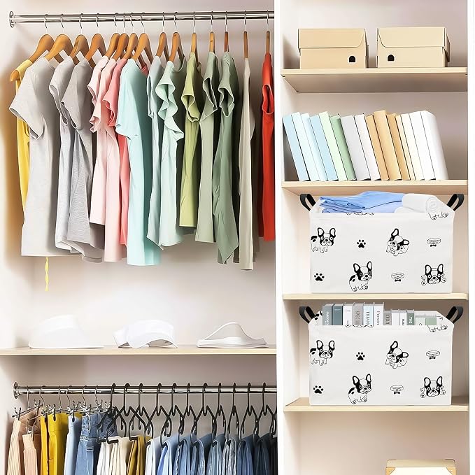 Rectangular Fabric Storage Bin, Foldable Bulldog print Basket | Damp-proof canvas with reinforced stitched handles.Great for clothes,books & sundries in closets,playrooms,laundry rooms.