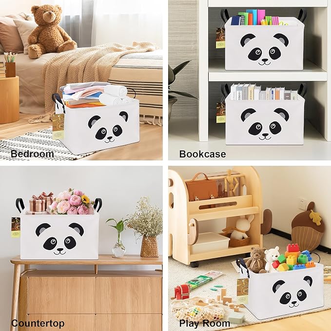 Rectangle Foldable Storage Basket Handles For Home, Panda | Waterproof reinforced handles, perfect for shelf use, organizes clothes, daily items and pet supplies