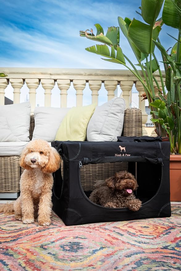 Noah & Paw Collapsible Dog Crate 26 Inch, Small Dog Crate for Small Medium Breeds, Travel Kennel for Car, Including Pet Mat for Pet Cage, 2 Storage Pockets, Handbag, 10mm Locking Zipper 26 * 17 * 17