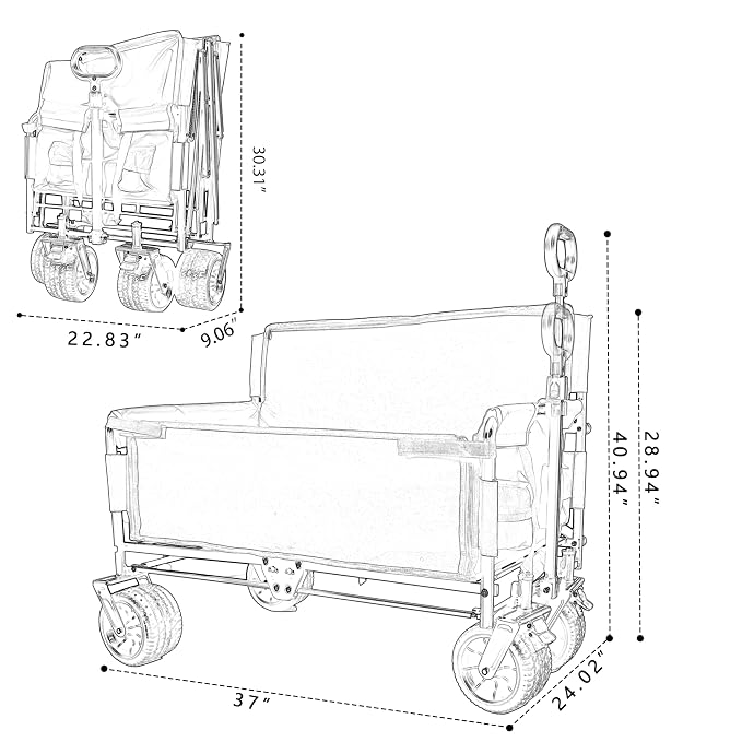 3-in-1 Pet Wagon Stroller with Bench Seat & Storage – Portable Travel Carrier for Dogs & Cats, 500Lbs Heavy-Duty Foldable Cart with All-Terrain Wheels for Camping, Park & Outdoor Use (Blue)