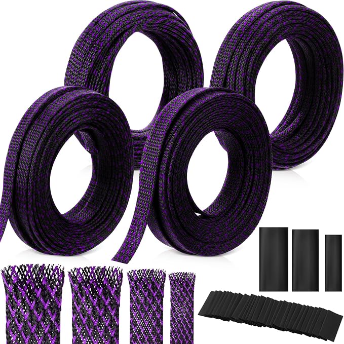 Tatuo 151 ft Braided Cable Sleeve Expandable Wire Sheathing(Purple) | cable sleeve expandable wire sleeve heat shrink tubing black wire sheathing cord management 1/4 2/5 1/2 3/4 in multi size shr