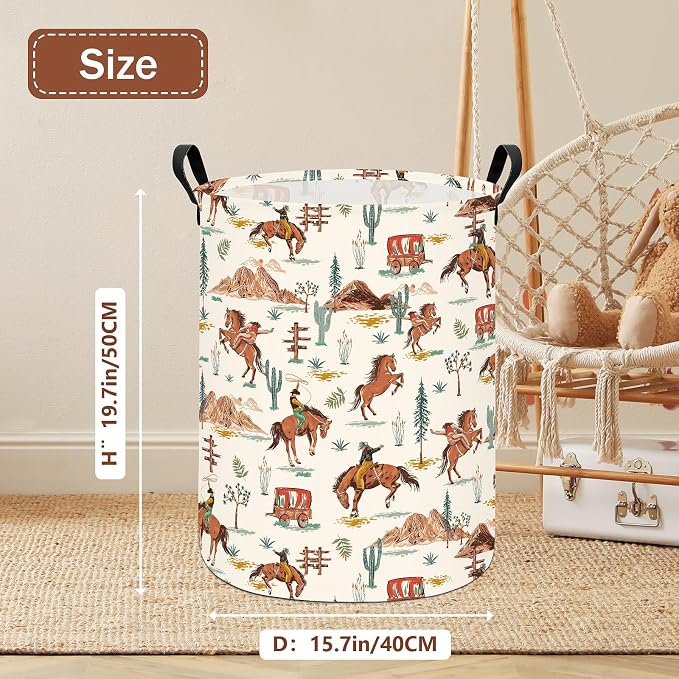 Western Cowboy Fabric Storage Bin,Nursery Organizer Basket | Organizer Bin Dirty Clothes Collapsible Waterproof for College Dorms, Boys and Girls Bedroom,Bathroom