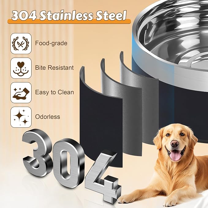 UPSKY 27oz Elevated Stainless Steel Dog Bowls Non-Slip Wooden Stand Black | Double Bowls, Raised Feeding, Reduces Neck Strain, For Small & Medium Dogs, Food and Water Use Indoor & Outdoor