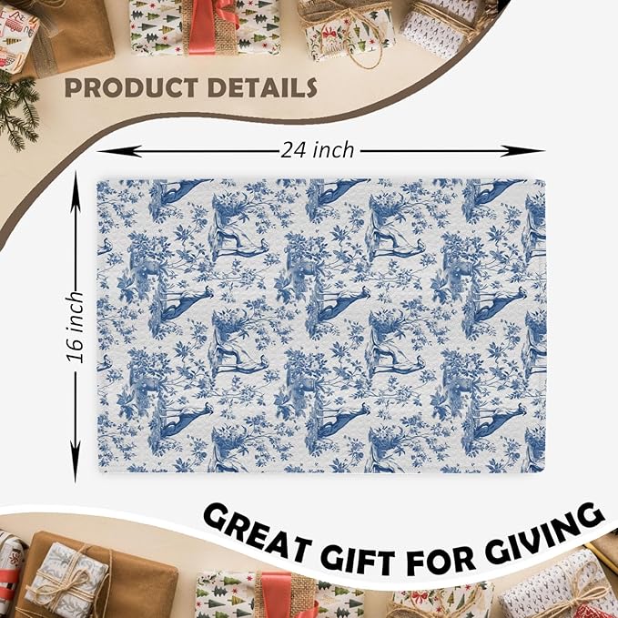 Greyhound Kitchen Dish Towels,Blue and White Floral Dog Towel Dish Tea Towels,Chinoiserie Decor for Kitchen Bathroom,Greyhound Gifts for Dog Lover Mom Dad,16x24 Inch