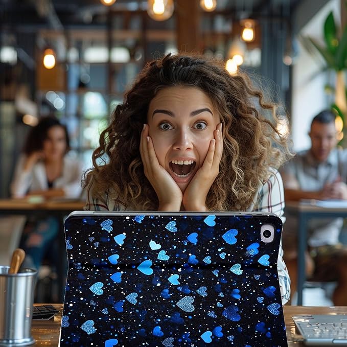 for Microsoft Surface Pro X/Pro X Plus-13 2019/2020/2021/2024 Tablet Case,Auto Wake/Sleep,Adjustable Stand Protective Cover - Blue Heart Glitter