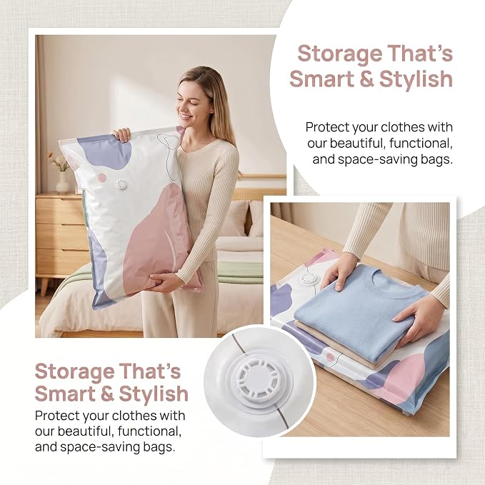 No‑pump Vacuum Storage Bags - 3-Sec Fast Compression, Heavy-Duty Travel Vacuum Bags Without Pump, Reusable Large Cube Vacuum Seal Bags, Press & Seal, Keeps Clothes Dry & Dust‑Free (L,2PCS)