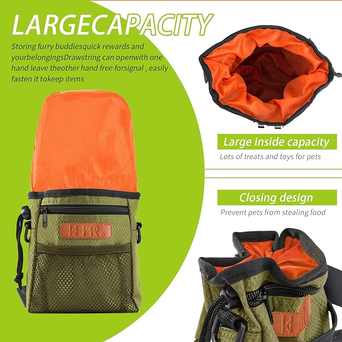Dog Treat Training Pouch with Built-in Poop Bag Dispenser, Army Green | Easily Carries Pet Toys, Kibble, Treats, 3 Ways to Wear, Foldable Silicone Bowl, Quick One-Hand Access for Dog Walks & Hiking