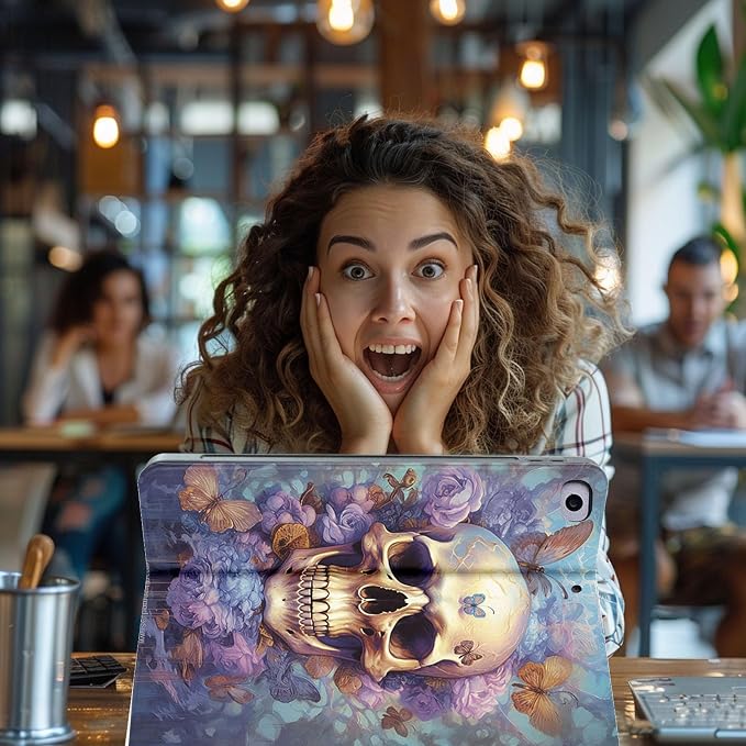 for Microsoft Surface Pro X/Pro X Plus-13 2019/2020/2021/2024 Tablet Case,Auto Wake/Sleep,Adjustable Stand Protective Cover - Skull Butterfly Flower