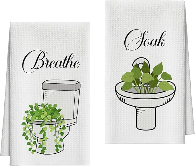 Bath Towels Set of 2, Green Eucalyptus Dish Towel for Bathroom Spa Kitchen, Toilet Sink Leaves Decorative Hand Towels, Fast Drying Tea Towel, Housewarming Xmas Gifts for Women Mom -B30