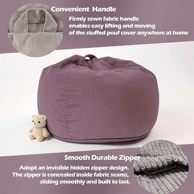 LPMOERA Stuffed Animal Storage Soft Bean Bag Cover No Filler Dusty Pink | Skin-Friendly,Portable,Wide Easy-Load Opening,Hidden Zipper,Decorative Organizer