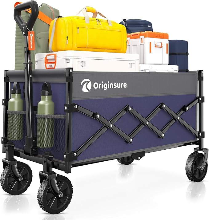 Originsure 110L Portable Collapsible Wagon Cart, 360lbs Heavy Duty, Purple | All-Terrain Wheels,Solid Steel Frame,Adjustable Handle,Compact&Space-Saving,Utility for Camping,Sports,Grocery,Garden