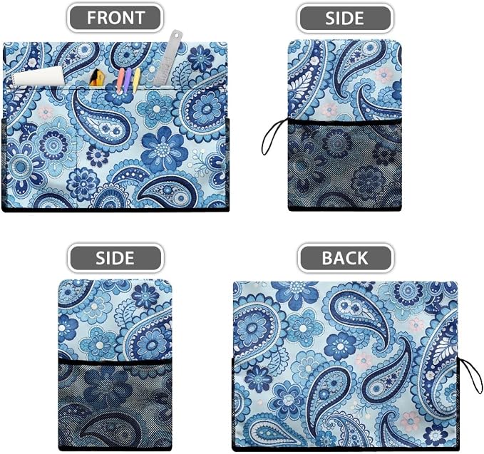 70s Retro Paisley Print Sewing Machine Cover,Protective Cover Hippie Style Dust & Pet Hair Protection,Fits Standard Singer & Brother Machine (Blue)