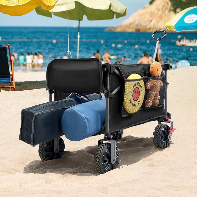 Portal 350L Collapsible Wagon Cart with Removable Canopy, 270LB Cart Black | Collapsible Wagon Cart with Removable Canopy Folding with Rear Door for Pet, Camping, Beach, Sports and Outdoor Adventures