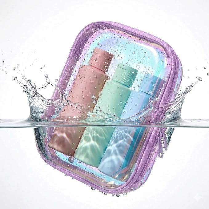 Clear Hard Shell Organizer Cases, 2 Pack | Iridescent PET shell with water-resistant, scratch-resistant surface for travel, toiletries, electronics and daily essentials