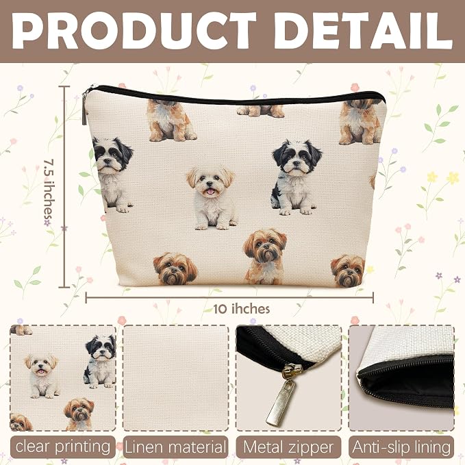 Shih Tzu Dog Makeup Bag, Shih Tzu Lovers Gifts Cosmetic Bag for Women, Dog Mom Lovers Owner Gifts for Women Christmas, Pet Lover Gift Zipper Travel Makeup Pouch for Purse