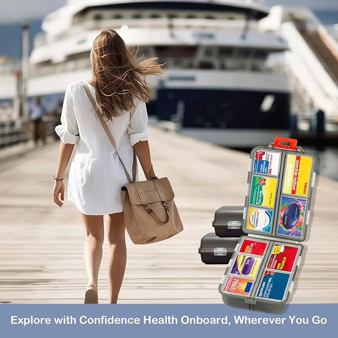 Extra Large Pill Organizer with 161 Medicine Labels, Travel Pill Case | Gray Extra large case with 10 compartments for 7-day pill planning, vitamins, supplements, and travel