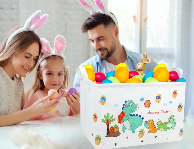 Large Rectangular Easter Baskets Empty Waterproof Boy Toy Box Foldable Kid's Gifts Storage Bin Spring Room Decor(Arrange Dinosaur Egg)