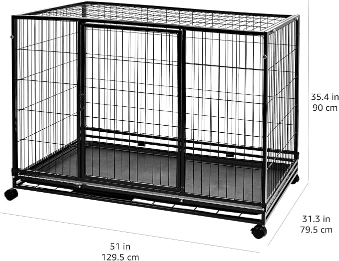 Amazon Basics - Portable Heavy Duty Stackable Dog Pet Kennel with Tray, Black, 48.2" L x 37.8" W x 42.5" H