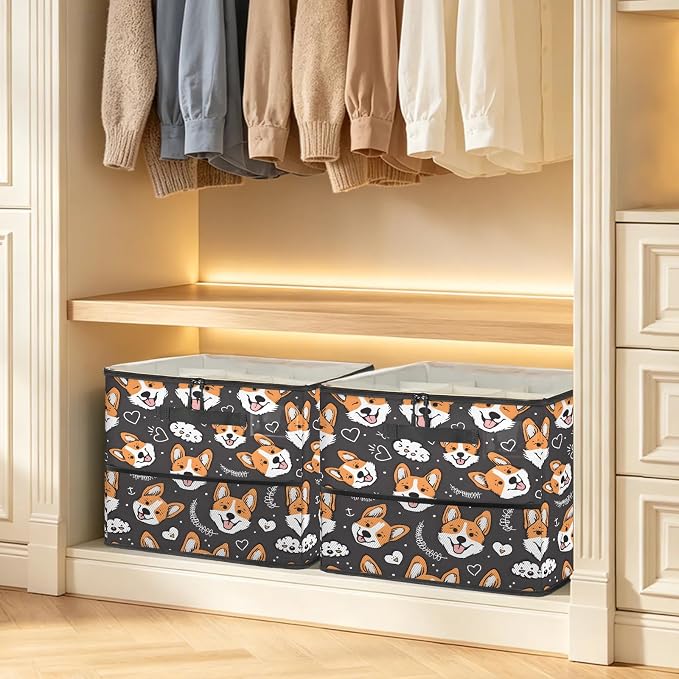 TropicalLife Corgi Puppy Dogs Shoe Organizer for Closet | Foldable Shoe Storage Box Bin 16-32 Pair Shoe Storage for Sneakers, Boots & Heels with Adjustable Dividers, Clear Cover
