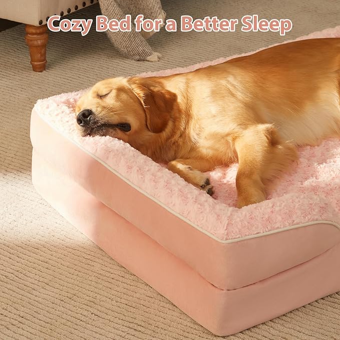 WNPETHOME Orthopedic Washable XXL Dog Bed for Senior Dog Cozy Sleep | Extra Large Waterproof Big Soft Dog Couch Sofa Bed for Dogs Relax with Removable Cover Supportive Pet Bed Pink 54x36 Inch