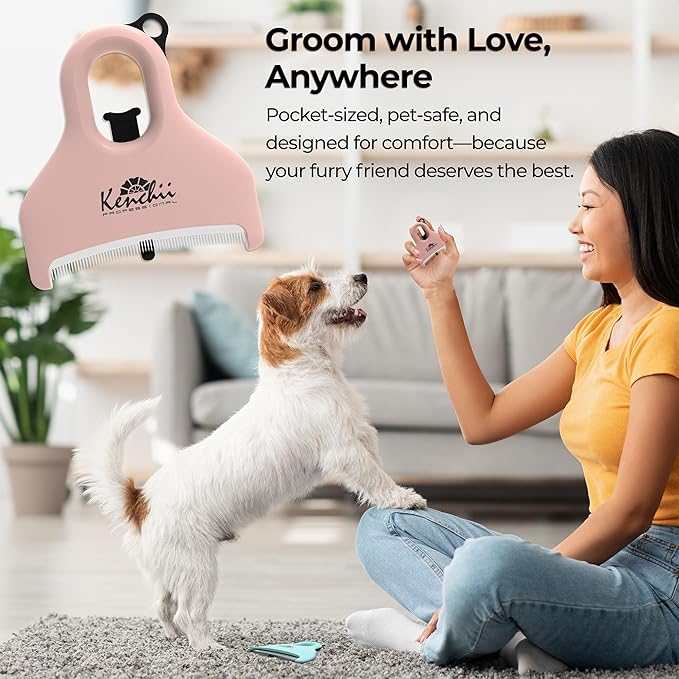 Kenchii Pocket Rake for Dogs & Cats – Precision Curved Blades – Pocket-Sized Deshedding & Grooming Tool for Long & Short Hair – Self-Cleaning, Skin-Friendly Pet Rake for Shedding & Coat Maintenance
