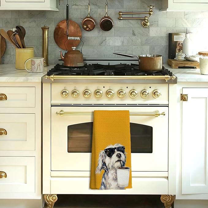 Trendy Orange Coffee Shih Tzu Kitchen Towels Decorative, Shih Tzu Gifts Hand Tea Towels for Kitchen Bar Cart, Dog Lover Mom Gifts Dish Towel Dishcloth, 16x24 Inch