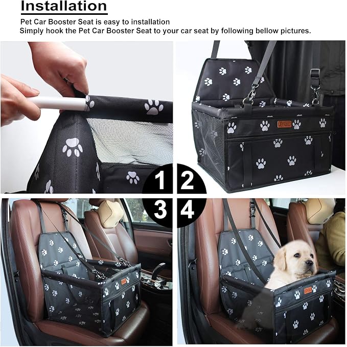 BYGD Pet Travel Dog Car Seat with Cushion Suitable for Small & Medium Pets | Comes with Summer Cooling Mat to Keep Pets Chill, Adjustable Safety Straps, Breathable & Foldable Pet Basket for Road Trips