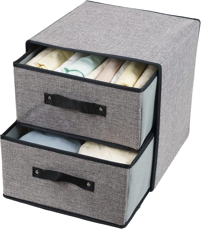 Linen Closet Organizer and Storage, Fabric Storage Drawer Organizer with 2 Drawers for Underwear, Sock, Bra, Small Items, 121212 INCH (Gray)