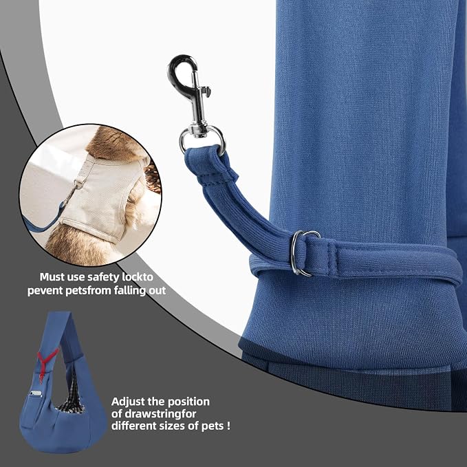 Dog and Cats Carrier Sling, Puppy Small Pet Carrier with Storage Pocket | Reversible Dog Sling Carrier, Safety Buckle, Storage Pocket, Machine Washable for Travel, Outdoor Activities, Hand-Free, Blue