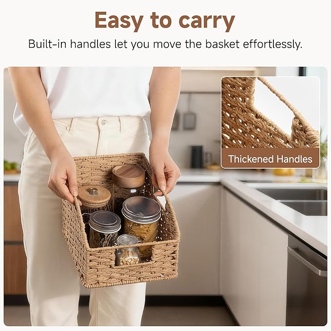 StorageWorks Wicker Baskets for Organizing, Book Baskets, Orange, 2-Pack | Round Paper Rope Pantry Organizers and Storage, Wicker Storage Baskets for Shelves, Baskets for Books, Pantry Storage Baskets