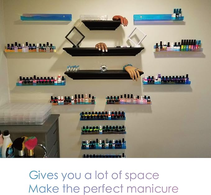 15" Nail Polish Rack Wall Mounted Shelf,6 Pack Clear Rainbow Iridescent Acrylic Organizer Nail Supplies for Nail Techs,Great Display for Salons Retailers