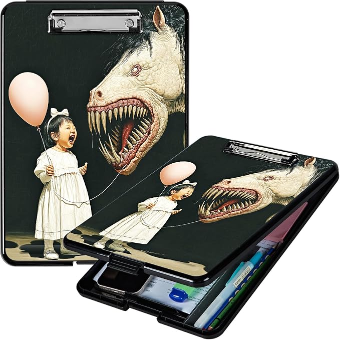 Heavy Duty Storage Clipboard, Slim Nursing Clipboard with Internal Pen Case, Portable File Organizer Case for A4 Letter Size Paper Office Medical Professionals, Girl Horse