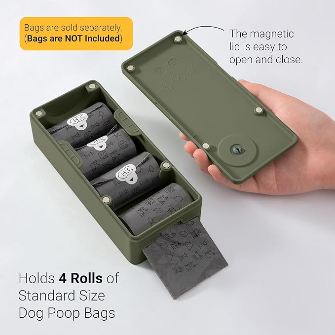 SVD.PET Dog Poop Bag Dispenser, Wall Mount Pet Waste Bag Dispenser Station | Weatherproof Outdoor or Indoor Bag Holder, Easy to Refill Magnetic Cover (Army Green, Dispenser only)