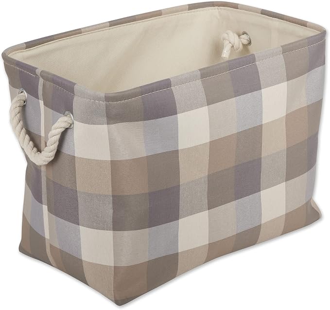 DII Buffalo Check Storage Bin, Medium Rectangle, 16x10x12, Tri Color Stone