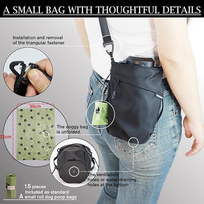 Multi-Function Crossbody Bag - Dog Walking Bag with Built-in Poop Bag Dispenser, Insulated Water Bottle Carrier & Waterproof Treat Pouch, Travel Toiletry Organizer for Pet Training, Hiking, Daily Use