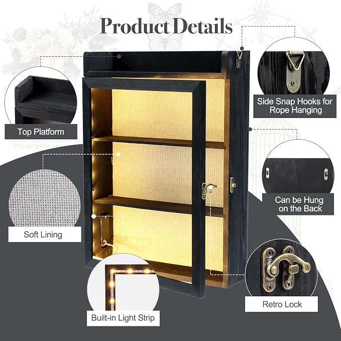 11x16 Dog Memorial Shadow Box Frame with Shelves, Black