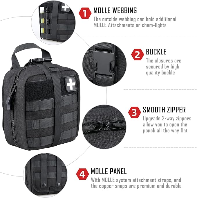 LIVANS 1000D First Aid Bag Empty, Medical Ifak Pouch for Emergency & EMT | Molle Compatible, Rip-Away & Quick-Release Design, Versatile for Tactical, Camping, Hiking and Travel