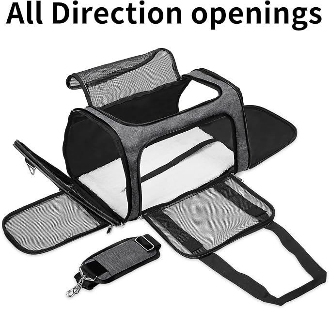 Soft-Sided Cat/Dog/Pet Carrier, Collapsible Pets Travel Carriers | For Big Cats/Small Dogs with Shoulder Strap & Removable Mat, Mesh Puppy Carry Bag,Up to 25 Lbs,TSA Airline Approved-Dark Grey