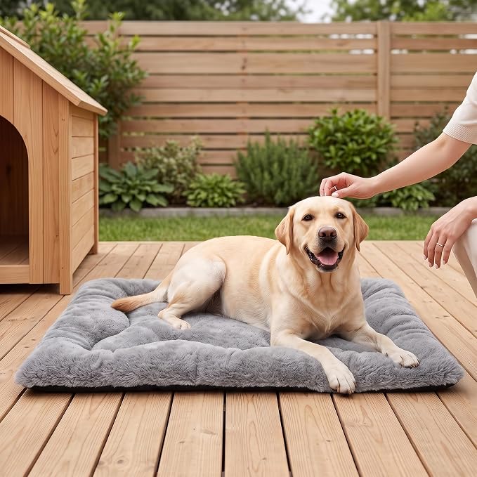 Dog Bed 42" for Metal Crate Pad,Washable Sleeping Mat for Medium/Large Pets | Soft faux rabbit fur, non-slip,machine wash/dry, plush cushioning, for crates, floors & travel, multiple sizes for all breeds