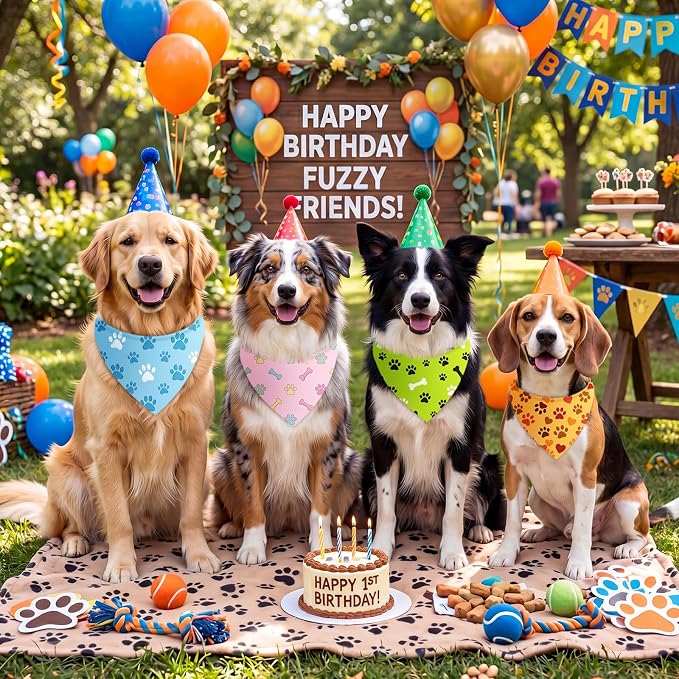 50 Pcs National Dog Day Dog Bandanas Bulk Pastel Paw Prints Pattern | Triangle Kerchief Bibs Scarf Set for Pets Birthday Party Costume Photo Props Accessories, 25 Styles, 25.6 x 17.7 x 17.7 Inch