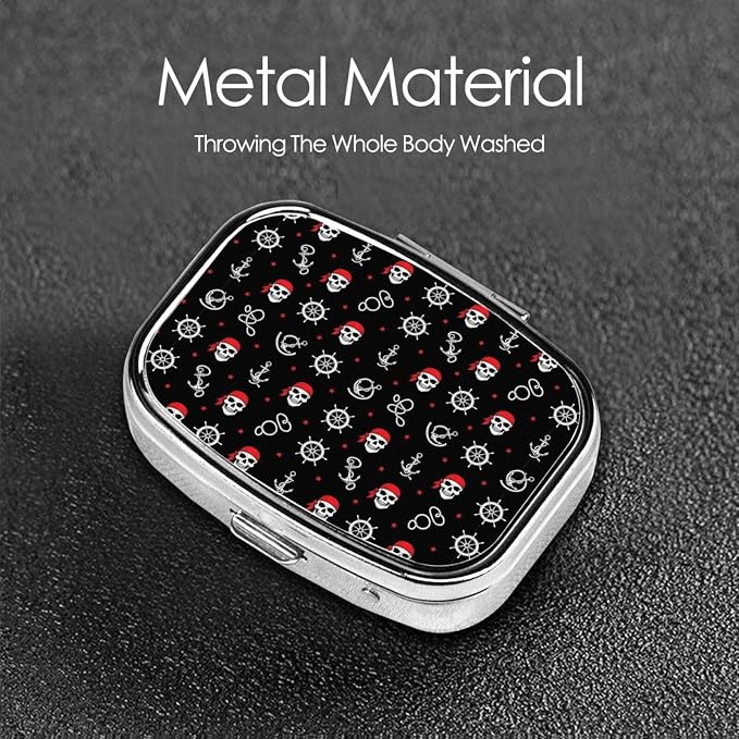 Purse Pill Container Slim Vitamin Organizer Credit-Card Sized Women’s Daily Essential, Nautical Anchor Pirate Skulls Crossbones