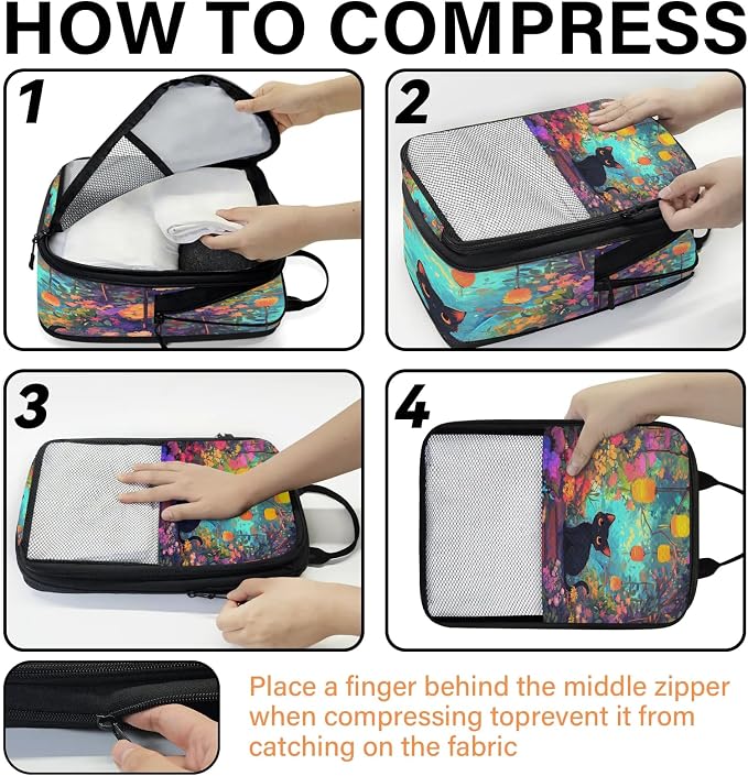 Cute 6 Set Compression Packing Cubes Cat Expandable Packing Organizer for Travel Accessories Luggage Suitcase Bag