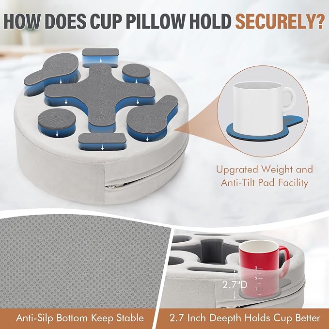 INNO STAGE Couch Cup Holder Pillow | Sofa Caddy Buddy Cupholder Organizer, for Bed Rv Tv Car Man Cave Boat Remote Snacks Drink, Gift for Couch Potato, SilverGrey