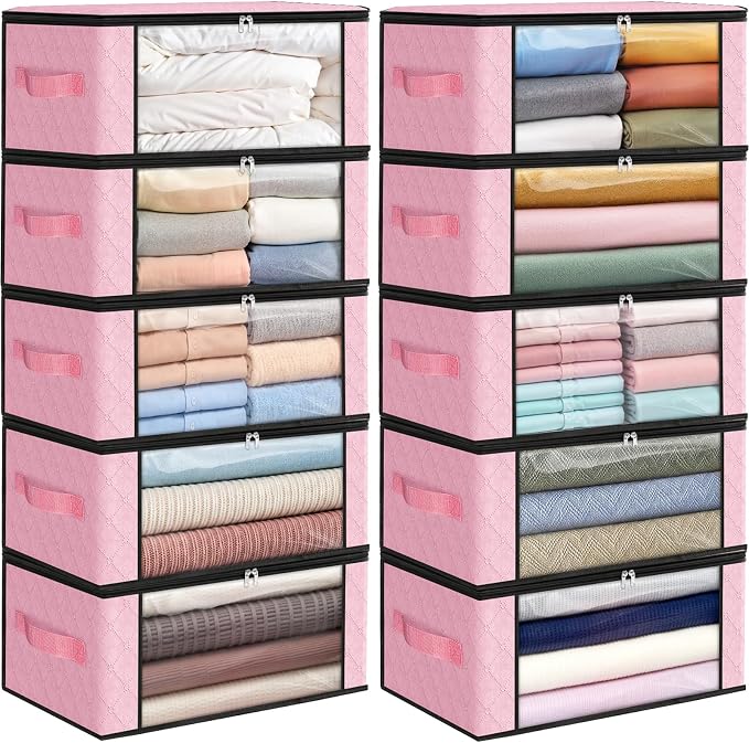 35L Closet Organizers, Foldable Under Bed Storage Containers | Storage Bags with Zippers,Window and Handles for Organizing Bedroom, Closet, Clothing,Organization with Handle