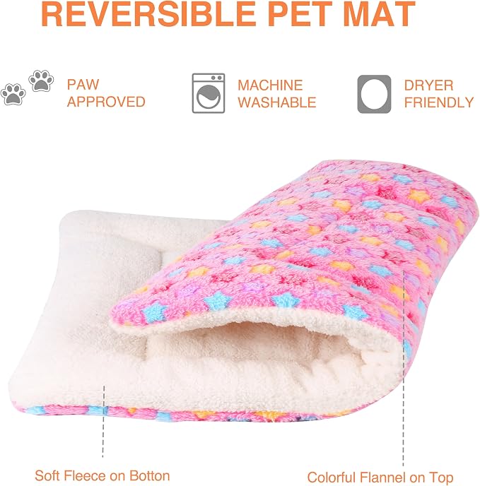 Mora Pets Cat Bed Ultra Soft Dog Crate Pad Star Print 14 x 17.5 inch Pink | Washable Crate Mat for Small Dogs and Indoor Cats, Reversible Fleece Dog Kennel Pad, Flat Pet Bed, Cat Carrier Mat