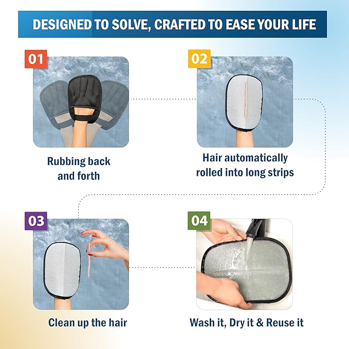 Pet Hair Removal Glove & Mitt for Couch, Furniture & Car Seat, Electrostatic 5-Finger Pet Hair Remover Tool for Dogs & Cats, Reusable Lint & Fur Remover for Carpet, Sofa & Clothing (1 Pack)