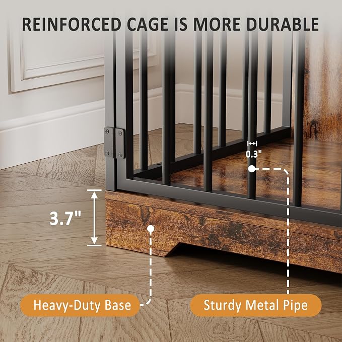 Heavy Duty Dog Crate Furniture, 48 Inch Modern Wooden Dog Kennel Indoor with Storage & 6 Drawers, Hidden Bowl, Sliding Lock End Table for Medium to Large Dogs