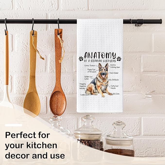 Funny German Shepherd Kitchen Towels - Gifts for Dog Lovers, Hand Dish Towels for Women Men, Anatomy Tea Towel Room Decor for Home Kitchen Bathroom
